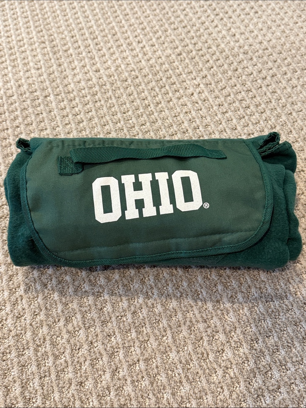 Ohio University Roll-Up Fleece Quad / Lawn Blanket with Carry Handle. Used once.